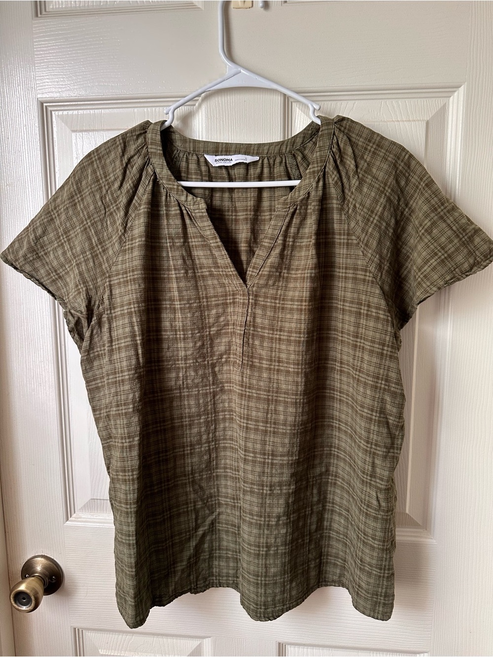 Sonoma Olive Plaid Short-Sleeve Tunic Top